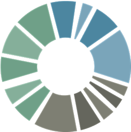 Circular graphic with segmented color sections.