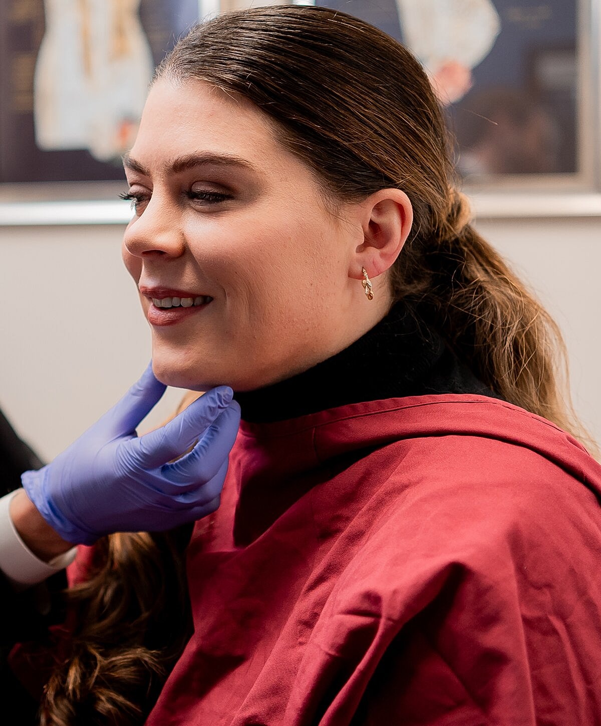 Patient receiving cosmetic treatment in clinic setting.
