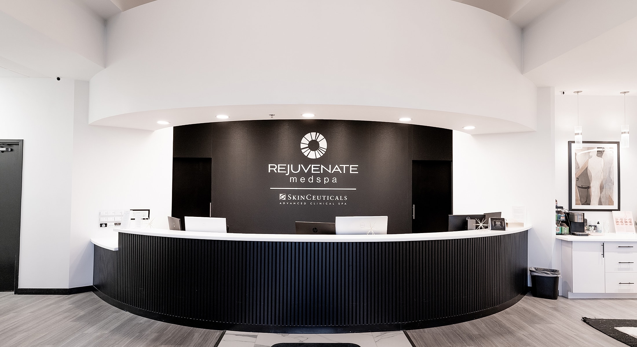 Modern medspa reception area with elegant design.