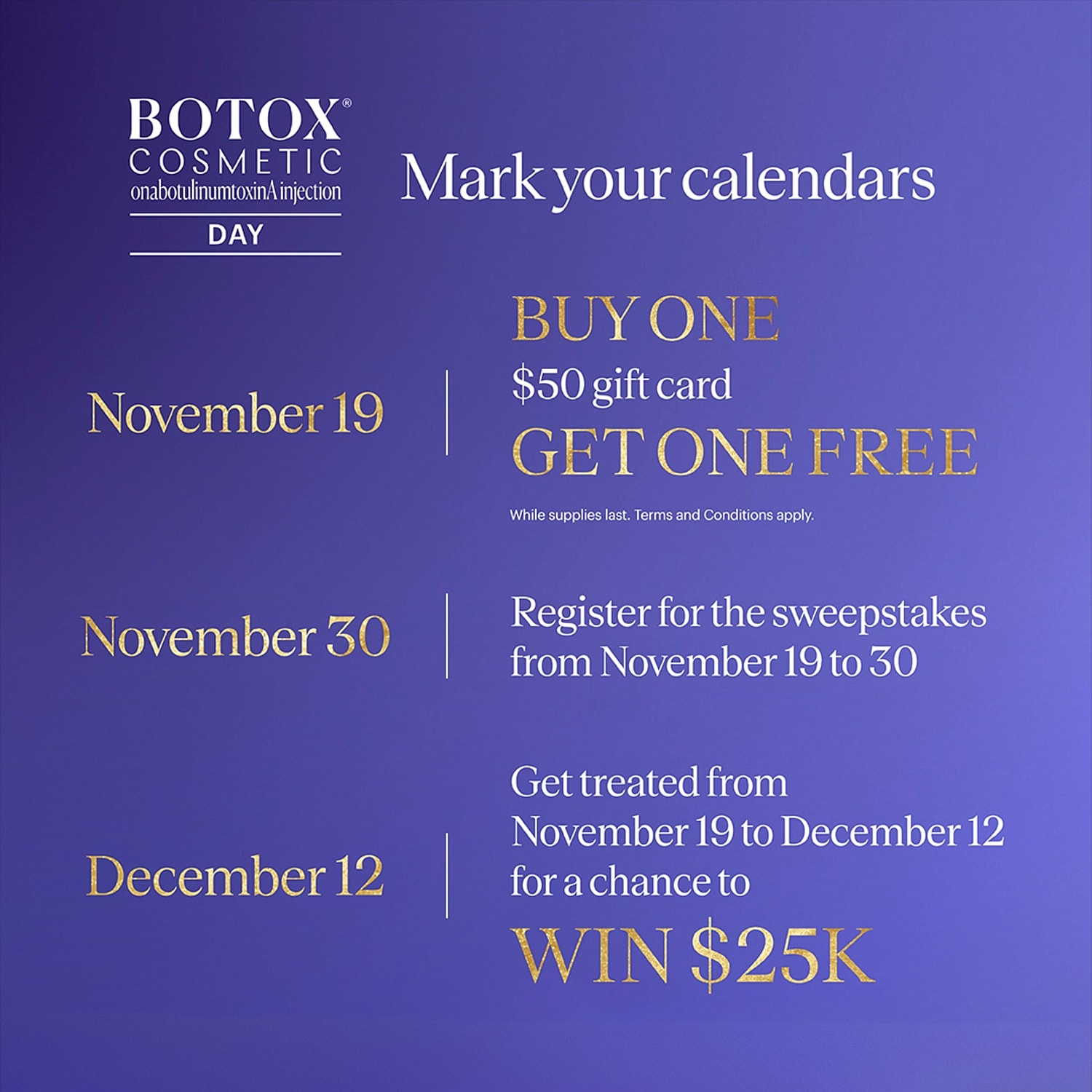 Botox Cosmetic promotional events and sweepstakes details.