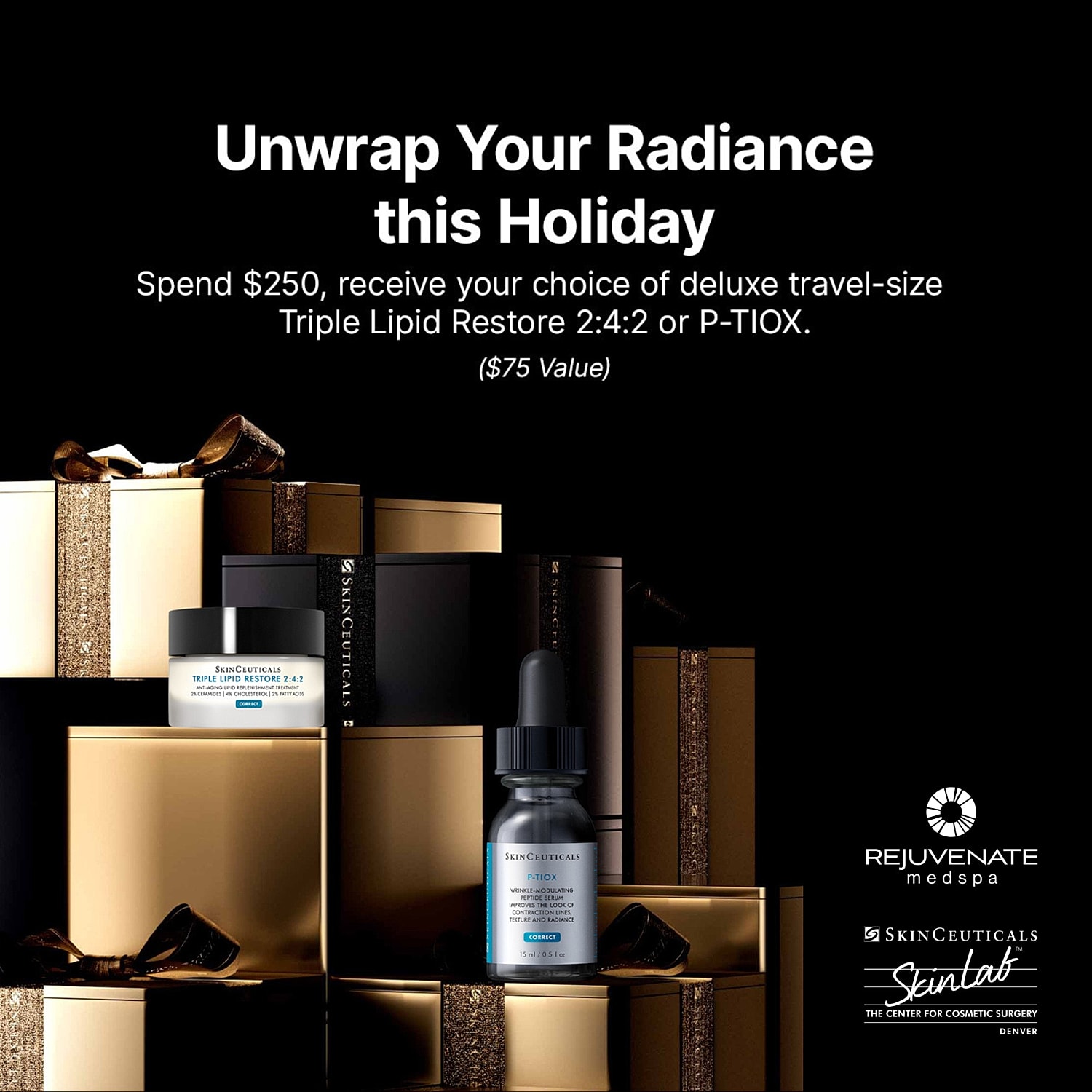 Holiday skincare promotion with gift options.
